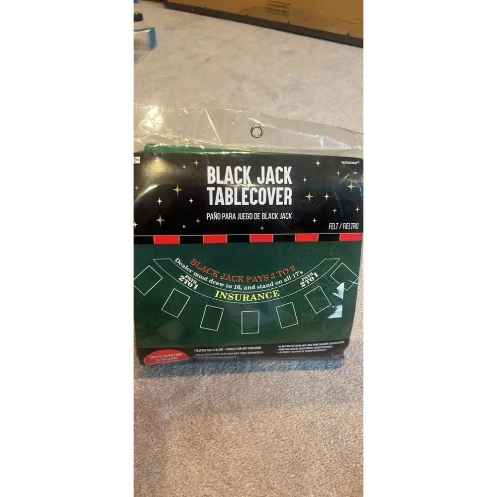 Amscan Black Jack Tablecover Green Felt Casino Night Party Game Mat 36 x 72‎ in